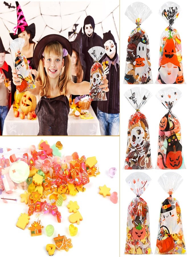 LOKIPA 120PCS Halloween Cellophane Treat Bags, 6 Styles Halloween Cellophane Candy Bags with 150 Twist Ties for Trick or Treat Party Favors - Image 2